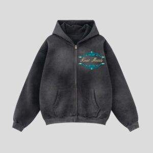 Acid-Wash Zip-Up Hoodie with Graphic Artwork